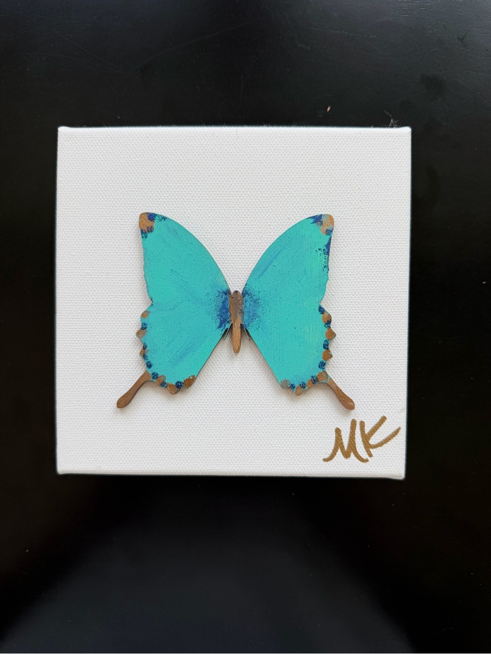 Turquoise Butterfly Wall Art Canvas with Gold Accent